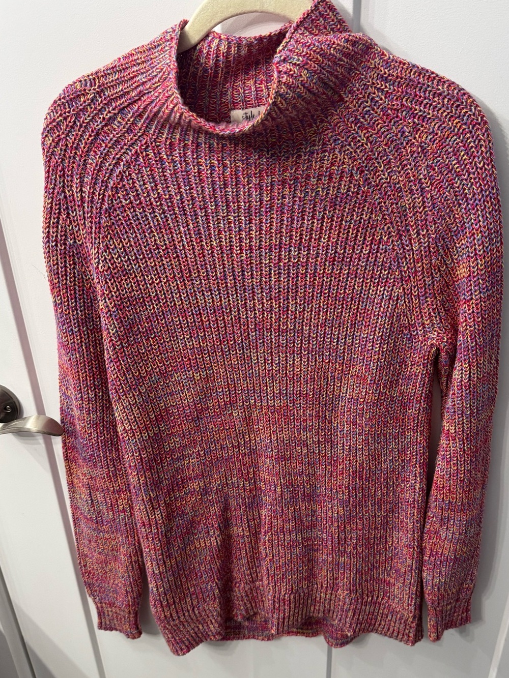 Style & Co. Pink Multicolor Funnel Neck Sweater. 100% cotton
